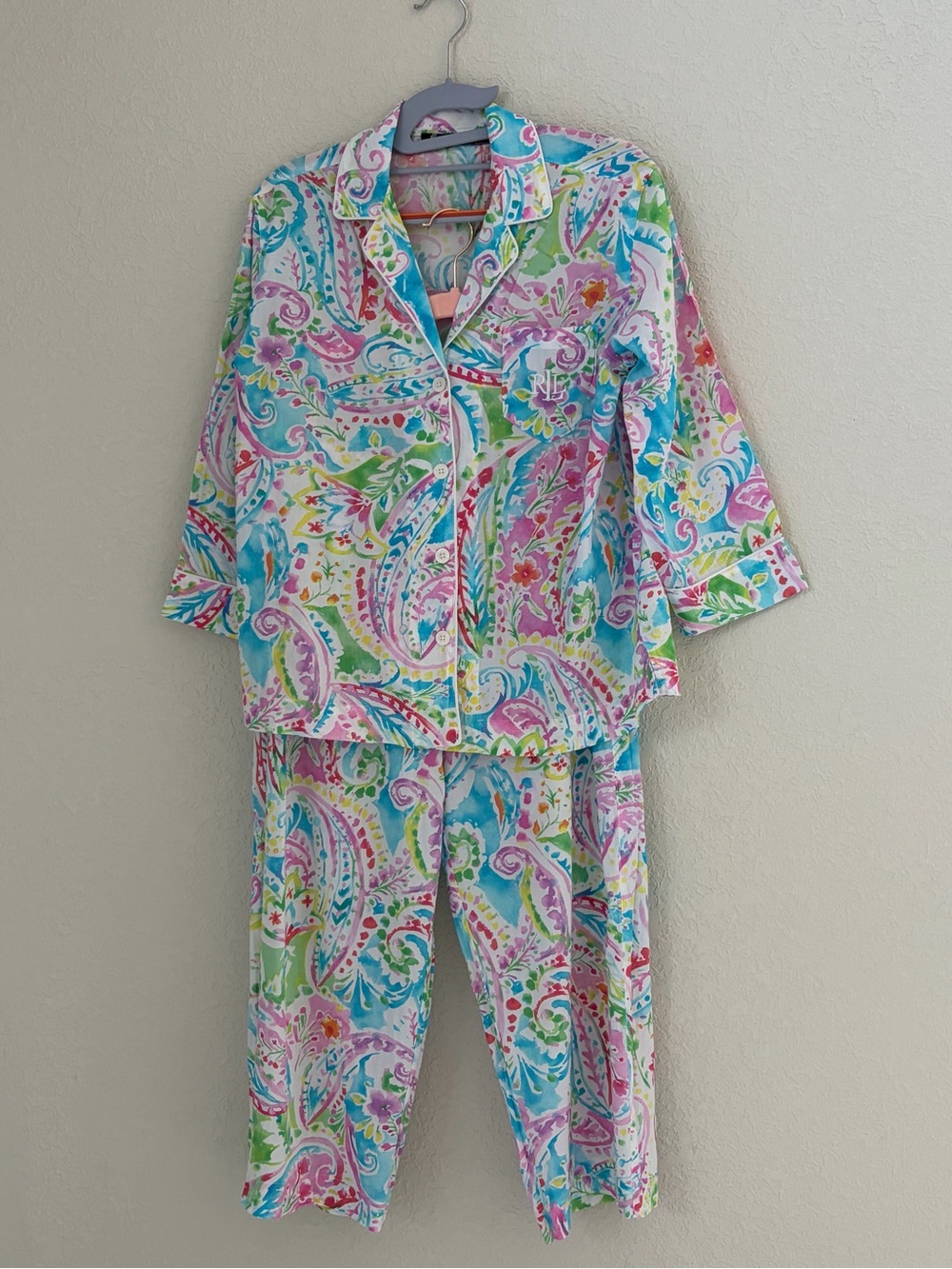Lauren Ralph Lauren Iconic 2 Piece Floral Print Size Small 3/4 Length Pajamas